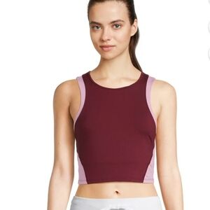 Women's Burgundy and Pink Crop Top Sports
